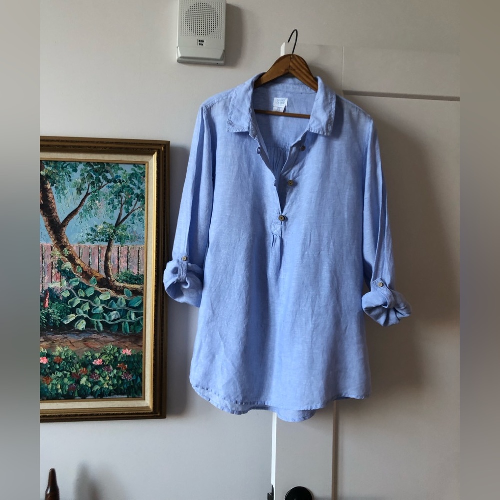 Sigrid Olsen 100% Linen Womens Roll tab Tunic Shirt XL